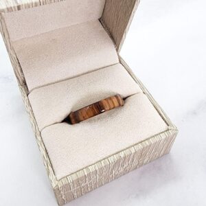 Zebrawood Stainless Steel Ring in a ring box