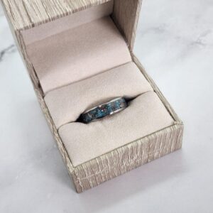 Moonstone, Blue Turquoise and Bismuth Stainless Steel Ring in a ring box